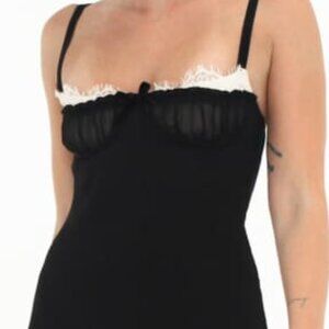 NWT RUMORED slip dress Bardot midi black with peek a boo lace at bust S